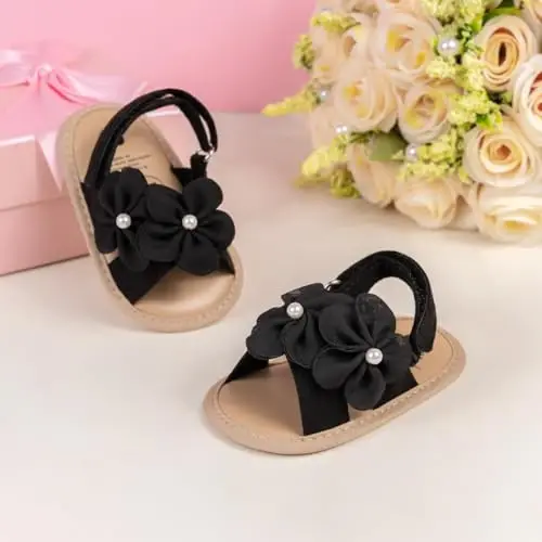 Meckior Infant Baby Girls Boys Summer Sandals Open Toe Lace Princess Dress Wedding Flats Shoes Newborn Toddler Soft Non-slip Sole First Walker Crib Shoes - 4