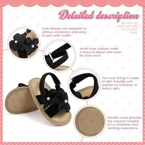 Meckior Infant Baby Girls Boys Summer Sandals Open Toe Lace Princess Dress Wedding Flats Shoes Newborn Toddler Soft Non-slip Sole First Walker Crib Shoes - 5