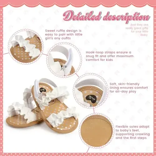 Meckior Infant Baby Girls Boys Summer Sandals Open Toe Lace Princess Dress Wedding Flats Shoes Newborn Toddler Soft Non-slip Sole First Walker Crib Shoes - 5