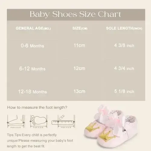 Meckior Infant Baby Girls Boys Handmade Princess Flats Toddler First Walkers Soft PU Leather Non-Slip Crib Wedding Dress Shoes - 6