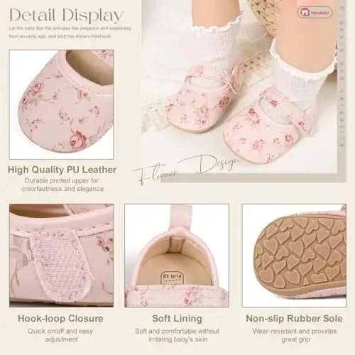Meckior Infant Baby Girls Boys Handmade Princess Flats Toddler First Walkers Soft PU Leather Non-Slip Crib Wedding Dress Shoes - 5