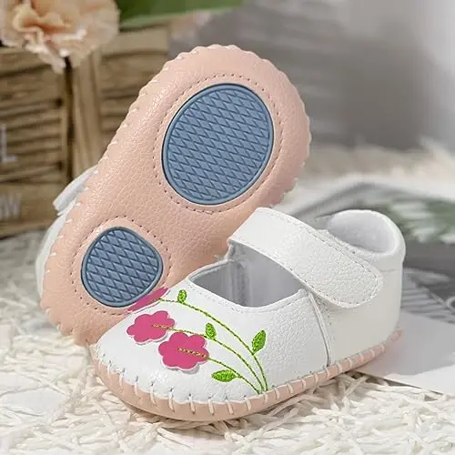 Meckior Infant Baby Girls Boys Handmade Princess Flats Toddler First Walkers Soft PU Leather Non-Slip Crib Wedding Dress Shoes - 3