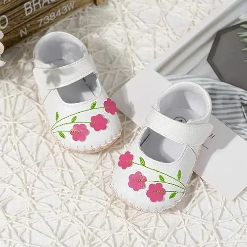 Meckior Infant Baby Girls Boys Handmade Princess Flats Toddler First Walkers Soft PU Leather Non-Slip Crib Wedding Dress Shoes - 4