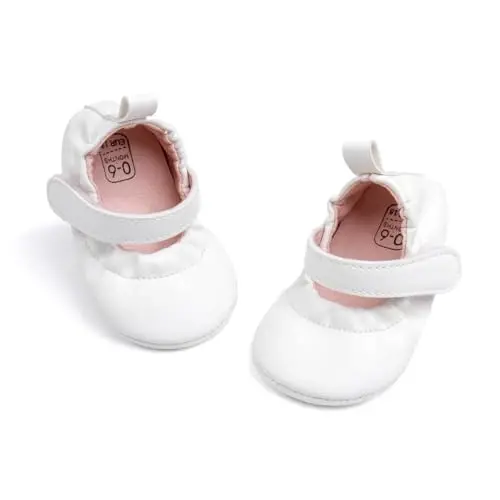 Meckior Infant Baby Girls Boys Handmade Princess Flats Toddler First Walkers Soft PU Leather Non-Slip Crib Wedding Dress Shoes - 1