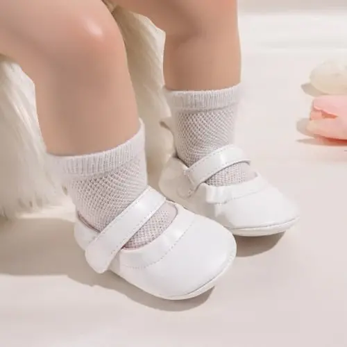 Meckior Infant Baby Girls Boys Handmade Princess Flats Toddler First Walkers Soft PU Leather Non-Slip Crib Wedding Dress Shoes - 2