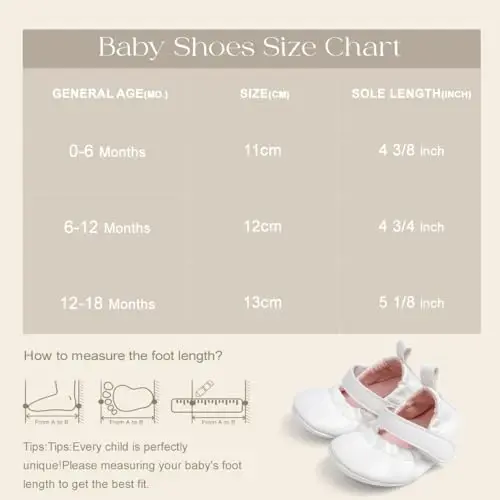 Meckior Infant Baby Girls Boys Handmade Princess Flats Toddler First Walkers Soft PU Leather Non-Slip Crib Wedding Dress Shoes - 6