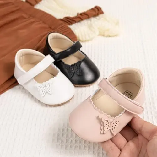 Meckior Infant Baby Girls Boys Handmade Princess Flats Toddler First Walkers Soft PU Leather Non-Slip Crib Wedding Dress Shoes - 2
