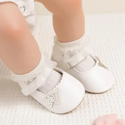 Meckior Infant Baby Girls Boys Handmade Princess Flats Toddler First Walkers Soft PU Leather Non-Slip Crib Wedding Dress Shoes - 3