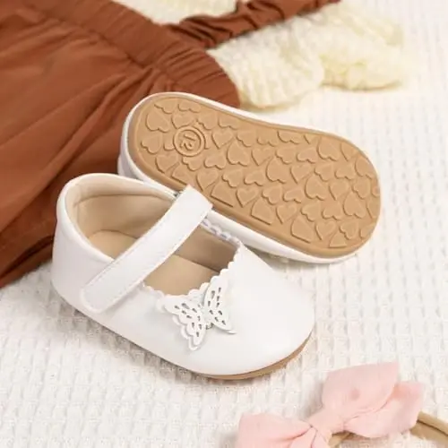 Meckior Infant Baby Girls Boys Handmade Princess Flats Toddler First Walkers Soft PU Leather Non-Slip Crib Wedding Dress Shoes - 4