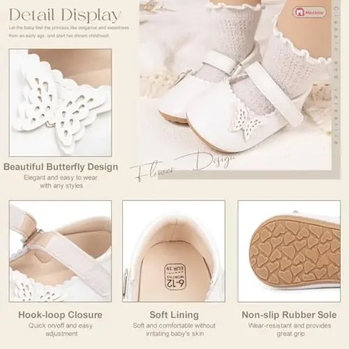 Meckior Infant Baby Girls Boys Handmade Princess Flats Toddler First Walkers Soft PU Leather Non-Slip Crib Wedding Dress Shoes - 5