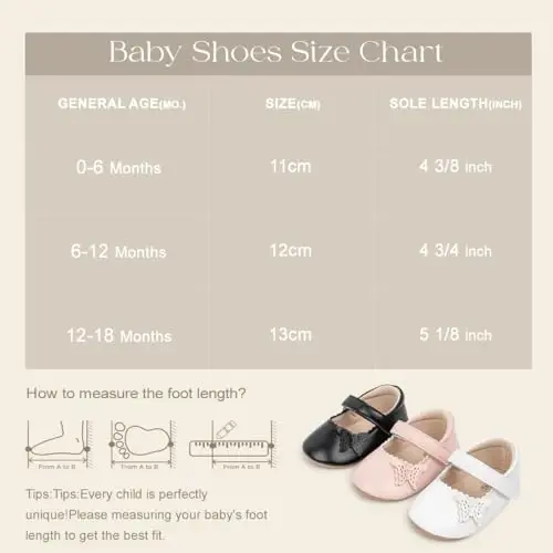 Meckior Infant Baby Girls Boys Handmade Princess Flats Toddler First Walkers Soft PU Leather Non-Slip Crib Wedding Dress Shoes - 6