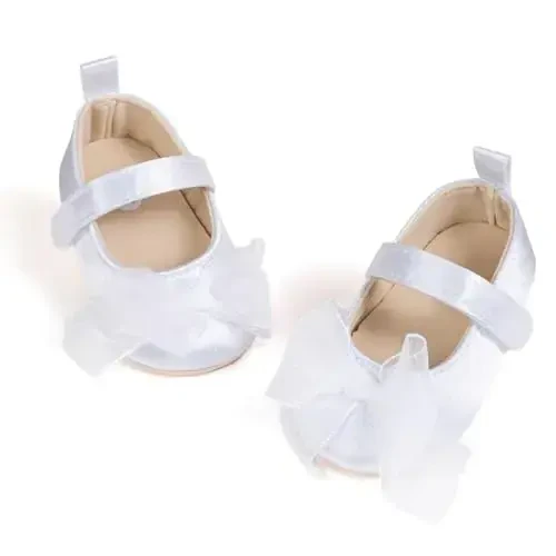 Meckior Infant Baby Girls Boys Handmade Princess Flats Toddler First Walkers Soft PU Leather Non-Slip Crib Wedding Dress Shoes 