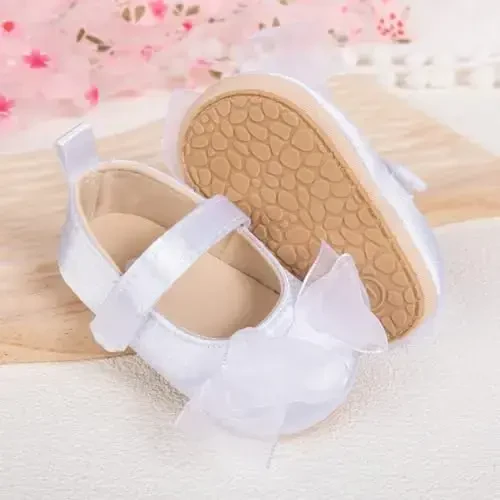 Meckior Infant Baby Girls Boys Handmade Princess Flats Toddler First Walkers Soft PU Leather Non-Slip Crib Wedding Dress Shoes - 4