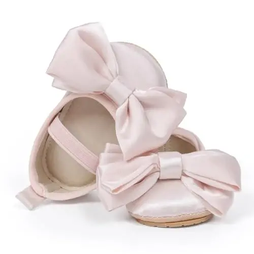 Meckior Infant Baby Girls Boys Handmade Princess Flats Toddler First Walkers Soft PU Leather Non-Slip Crib Wedding Dress Shoes - 1
