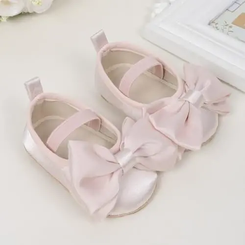 Meckior Infant Baby Girls Boys Handmade Princess Flats Toddler First Walkers Soft PU Leather Non-Slip Crib Wedding Dress Shoes - 4