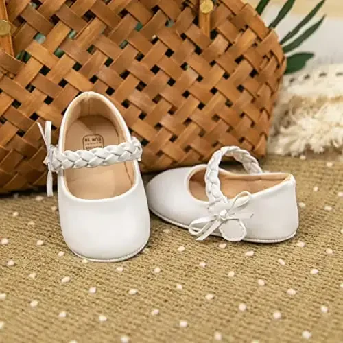 Meckior Infant Baby Girls Boys Handmade Princess Flats Toddler First Walkers Soft PU Leather Non-Slip Crib Wedding Dress Shoes - 4