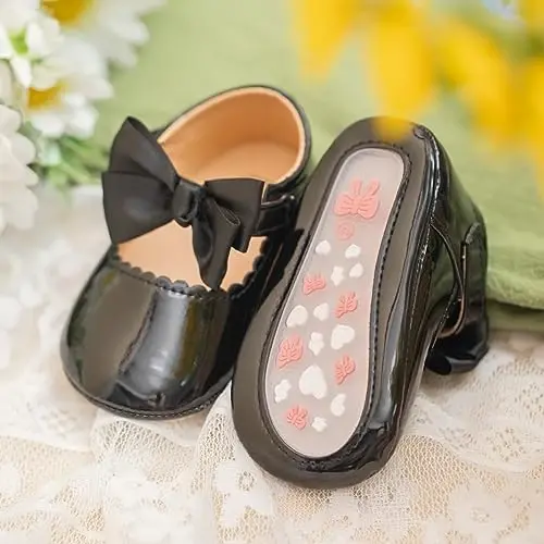 Meckior Infant Baby Girls Boys Handmade Princess Flats Toddler First Walkers Soft PU Leather Non-Slip Crib Wedding Dress Shoes - 4