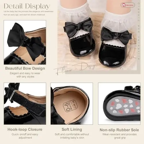 Meckior Infant Baby Girls Boys Handmade Princess Flats Toddler First Walkers Soft PU Leather Non-Slip Crib Wedding Dress Shoes - 5
