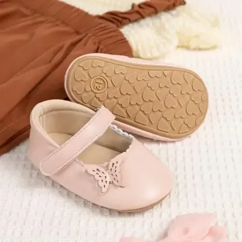 Meckior Infant Baby Girls Boys Handmade Princess Flats Toddler First Walkers Soft PU Leather Non-Slip Crib Wedding Dress Shoes - 4