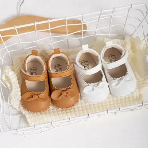 Meckior Infant Baby Girls Boys Handmade Princess Flats Toddler First Walkers Soft PU Leather Non-Slip Crib Wedding Dress Shoes - MECKIOR (1)