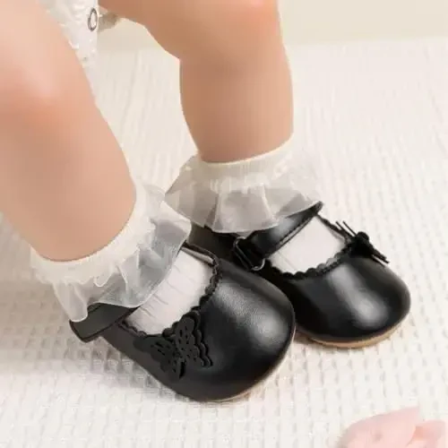 Meckior Infant Baby Girls Boys Handmade Princess Flats Toddler First Walkers Soft PU Leather Non-Slip Crib Wedding Dress Shoes - 3