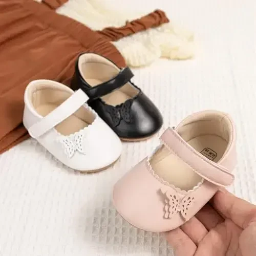 Meckior Infant Baby Girls Boys Handmade Princess Flats Toddler First Walkers Soft PU Leather Non-Slip Crib Wedding Dress Shoes - MECKIOR (1)