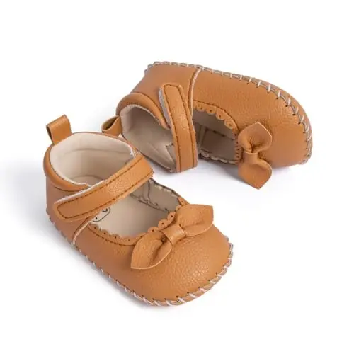 Meckior Infant Baby Girls Boys Handmade Princess Flats Toddler First Walkers Soft PU Leather Non-Slip Crib Wedding Dress Shoes - 1