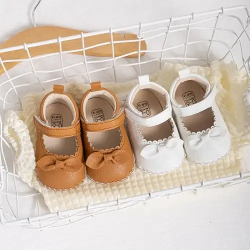 Meckior Infant Baby Girls Boys Handmade Princess Flats Toddler First Walkers Soft PU Leather Non-Slip Crib Wedding Dress Shoes - 2
