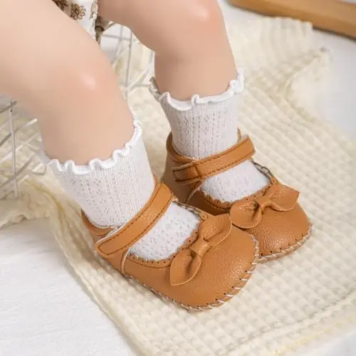 Meckior Infant Baby Girls Boys Handmade Princess Flats Toddler First Walkers Soft PU Leather Non-Slip Crib Wedding Dress Shoes - 3