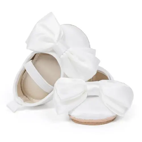 Meckior Infant Baby Girls Boys Handmade Princess Flats Toddler First Walkers Soft PU Leather Non-Slip Crib Wedding Dress Shoes - 1