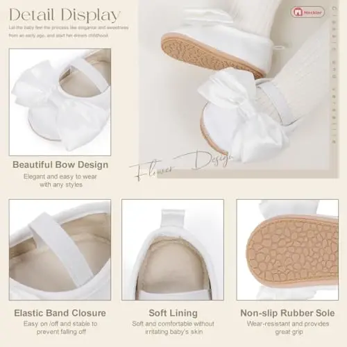 Meckior Infant Baby Girls Boys Handmade Princess Flats Toddler First Walkers Soft PU Leather Non-Slip Crib Wedding Dress Shoes - 5