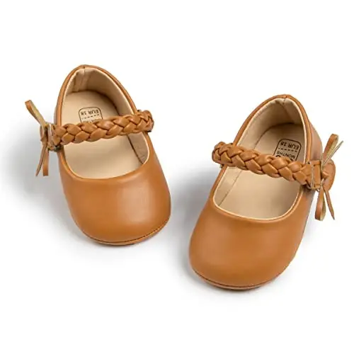 Meckior Infant Baby Girls Boys Handmade Princess Flats Toddler First Walkers Soft PU Leather Non-Slip Crib Wedding Dress Shoes - 1