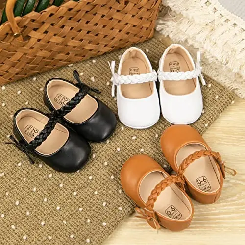 Meckior Infant Baby Girls Boys Handmade Princess Flats Toddler First Walkers Soft PU Leather Non-Slip Crib Wedding Dress Shoes - 2