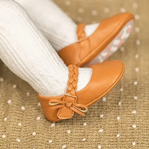 Meckior Infant Baby Girls Boys Handmade Princess Flats Toddler First Walkers Soft PU Leather Non-Slip Crib Wedding Dress Shoes - 3