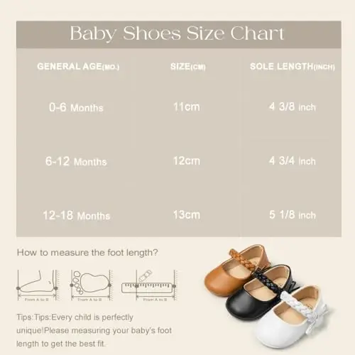 Meckior Infant Baby Girls Boys Handmade Princess Flats Toddler First Walkers Soft PU Leather Non-Slip Crib Wedding Dress Shoes - 6