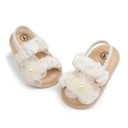 Meckior Infant Baby Girls Boys Summer Sandals Open Toe Lace Princess Dress Wedding Flats Shoes Newborn Toddler Soft Non-slip Sole First Walker Crib Shoes 