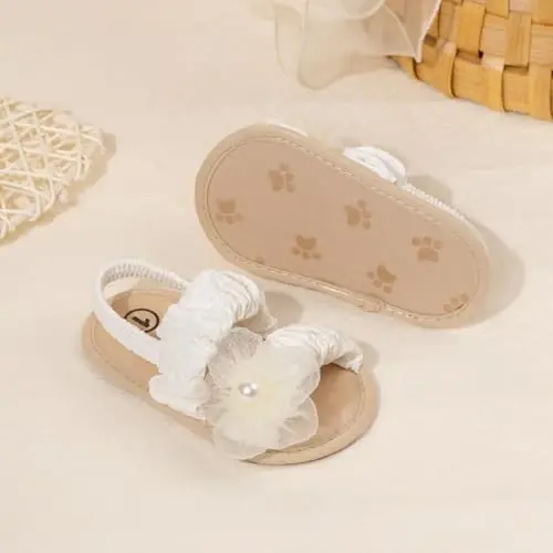 Meckior Infant Baby Girls Boys Summer Sandals Open Toe Lace Princess Dress Wedding Flats Shoes Newborn Toddler Soft Non-slip Sole First Walker Crib Shoes - 5