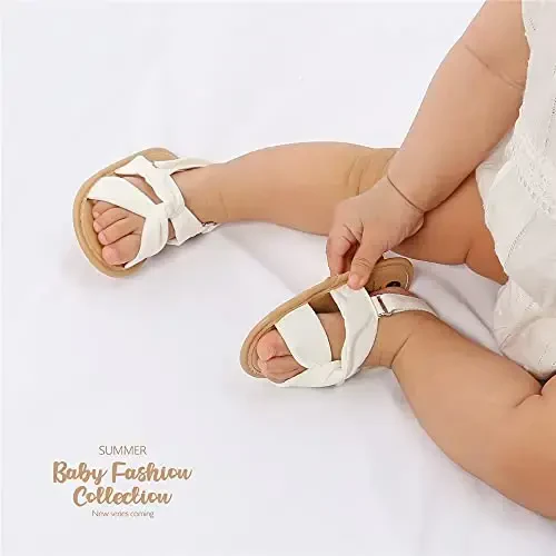 Meckior Infant Baby Girls Boys Summer Sandals Open Toe Lace Princess Dress Wedding Flats Shoes Newborn Toddler Soft Non-slip Sole First Walker Crib Shoes - 5
