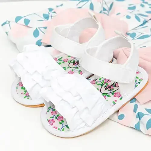 Meckior Infant Baby Girls Boys Summer Sandals Open Toe Lace Princess Dress Wedding Flats Shoes Newborn Toddler Soft Non-slip Sole First Walker Crib Shoes - 4