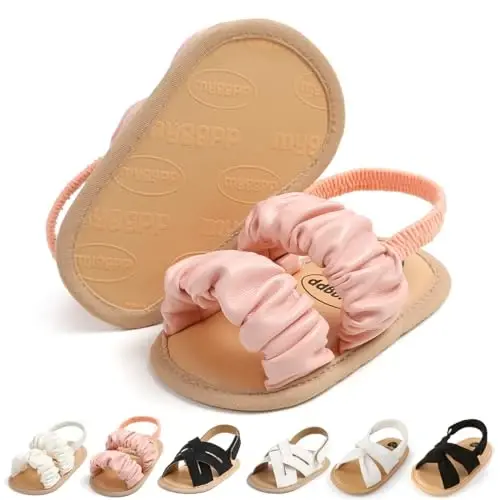 Meckior Infant Baby Girls Boys Summer Sandals Open Toe Lace Princess Dress Wedding Flats Shoes Newborn Toddler Soft Non-slip Sole First Walker Crib Shoes 