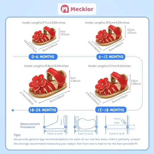 Meckior Baby Toddler Infant Girls PU Leather Soft Open Toe Summer Sandals Flower Princess Flat Shoes - 6