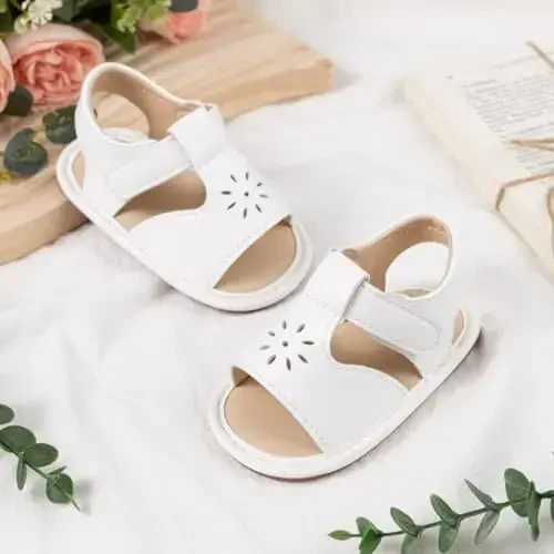 Meckior Baby Toddler Infant Girls PU Leather Soft Open Toe Summer Sandals Flower Princess Flat Shoes - 5