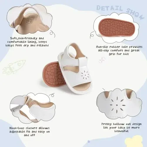 Meckior Baby Toddler Infant Girls PU Leather Soft Open Toe Summer Sandals Flower Princess Flat Shoes - 6