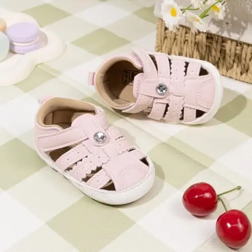 Meckior Baby Toddler Infant Girls PU Leather Soft Open Toe Summer Sandals Flower Princess Flat Shoes - MECKIOR (1)