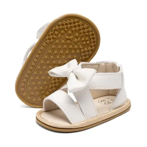 Meckior Baby Toddler Infant Girls PU Leather Soft Open Toe Summer Sandals Flower Princess Flat Shoes - 1