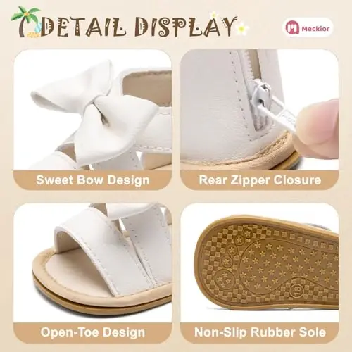 Meckior Baby Toddler Infant Girls PU Leather Soft Open Toe Summer Sandals Flower Princess Flat Shoes - 5