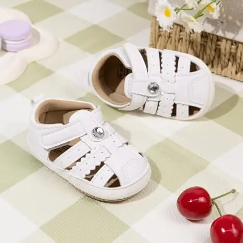 Meckior Baby Toddler Infant Girls PU Leather Soft Open Toe Summer Sandals Flower Princess Flat Shoes - 2