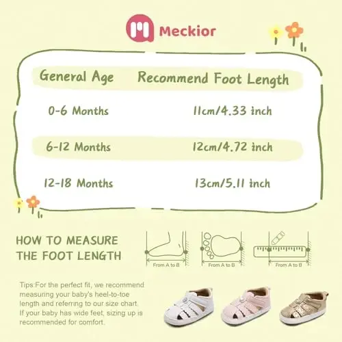 Meckior Baby Toddler Infant Girls PU Leather Soft Open Toe Summer Sandals Flower Princess Flat Shoes - 4