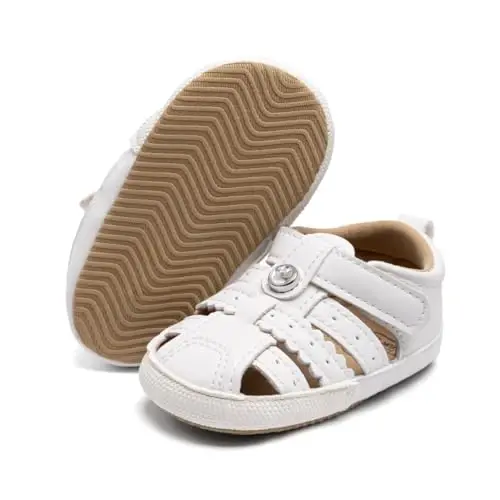 Meckior Baby Toddler Infant Girls PU Leather Soft Open Toe Summer Sandals Flower Princess Flat Shoes - MECKIOR
