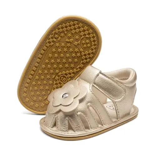 Meckior Baby Toddler Infant Girls PU Leather Soft Open Toe Summer Sandals Flower Princess Flat Shoes 